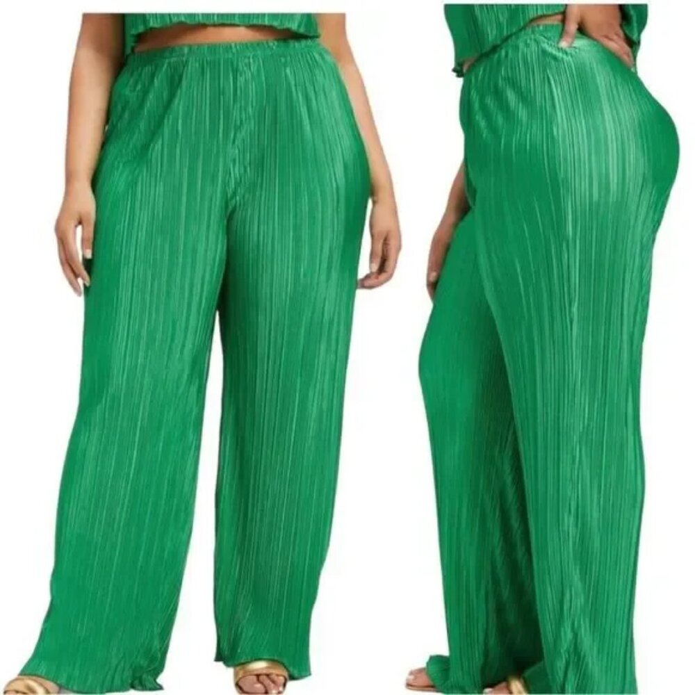 Good American Always Fits Wide Leg Plisse Pants Size 3/4 - Picture 3 of 10